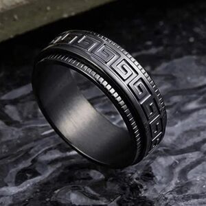 Greek Key Black Geometric Men's Ring Sz 14 NEW